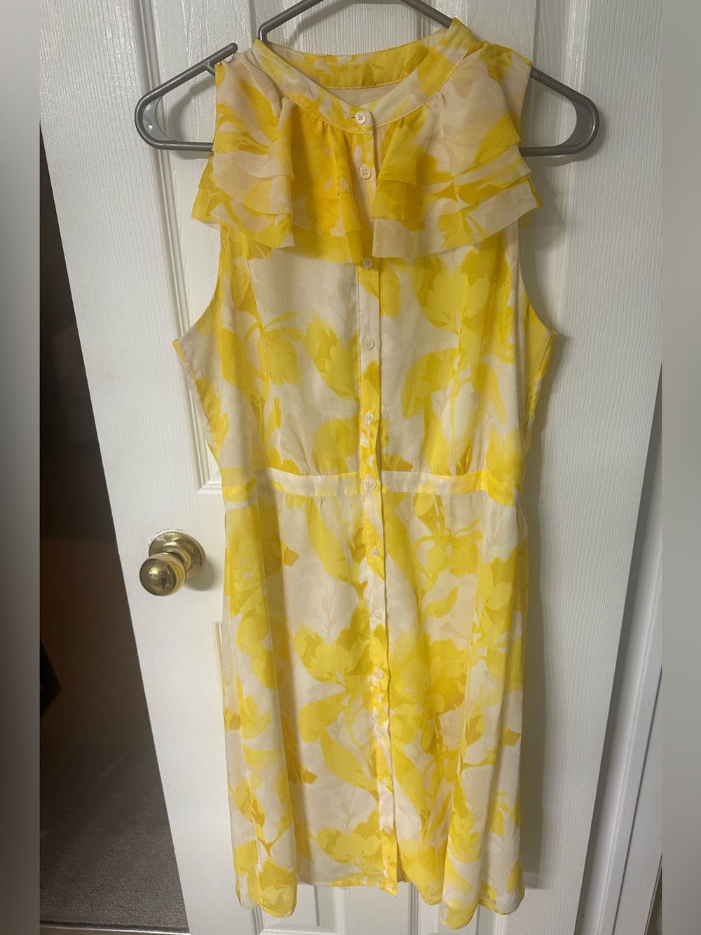 Banana Republic Yellow and Cream Floral Sleeveless Midi Dress